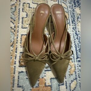 Zara Khaki Green Women's Flats